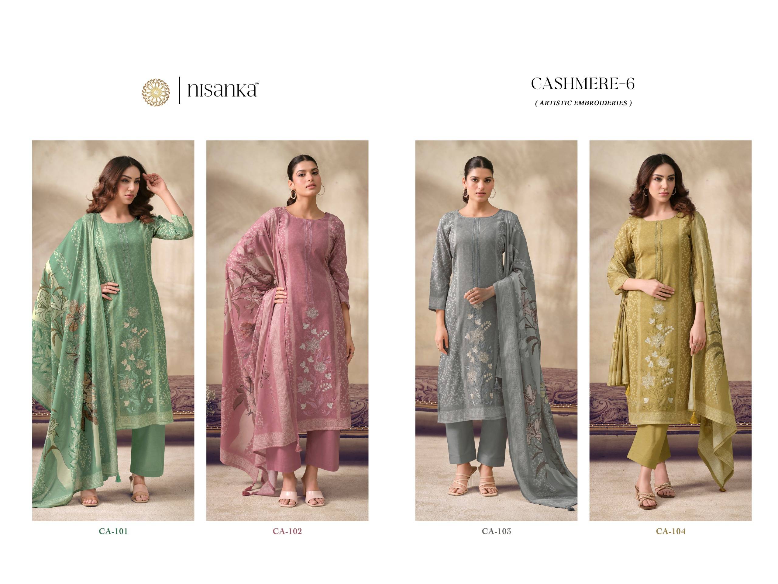 CASHMERE VOL 6 BY NISANKA 104 To 104 Series Stylish Beautiful Colourful PURE VISCOSE LAWN Dresses At Wholesale Price